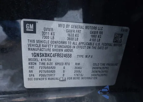 2015 Chevrolet Tahoe Lt из США, поврежденный, VIN 1GNSKBKC4FR624658